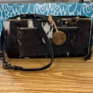 Myra Black and White Cowhide Wristlet